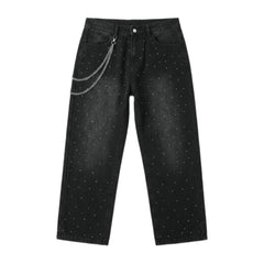 BLACK RHINESTONE CLOUD DENIM JEANS